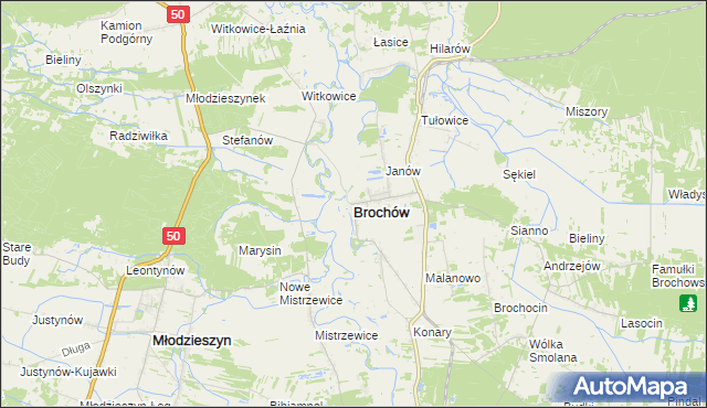 mapa Brochów powiat sochaczewski, Brochów powiat sochaczewski na mapie Targeo
