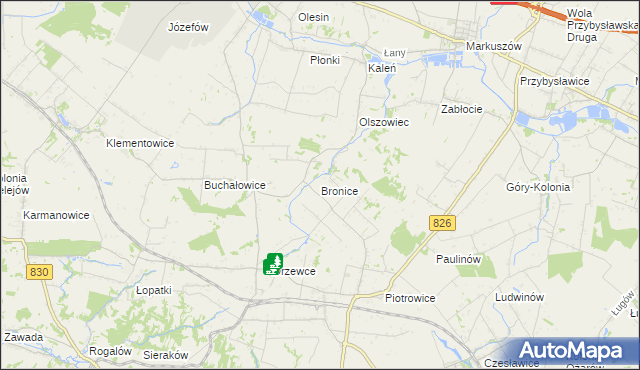 mapa Bronice gmina Nałęczów, Bronice gmina Nałęczów na mapie Targeo