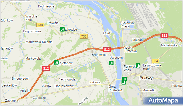 mapa Bronowice gmina Puławy, Bronowice gmina Puławy na mapie Targeo