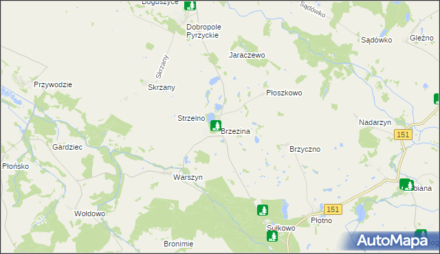 mapa Brzezina gmina Dolice, Brzezina gmina Dolice na mapie Targeo