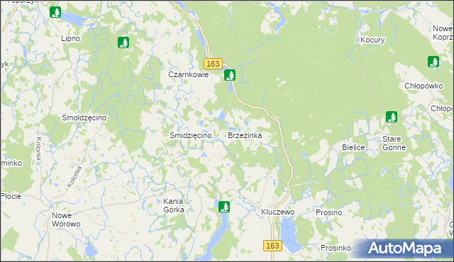 mapa Brzezinka gmina Czaplinek, Brzezinka gmina Czaplinek na mapie Targeo