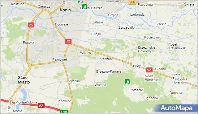 mapa Brzeźno gmina Krzymów, Brzeźno gmina Krzymów na mapie Targeo