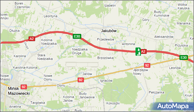 mapa Brzozówka gmina Jakubów, Brzozówka gmina Jakubów na mapie Targeo