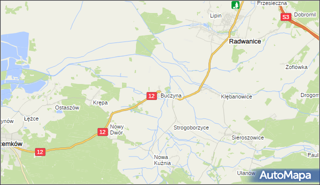 mapa Buczyna gmina Radwanice, Buczyna gmina Radwanice na mapie Targeo