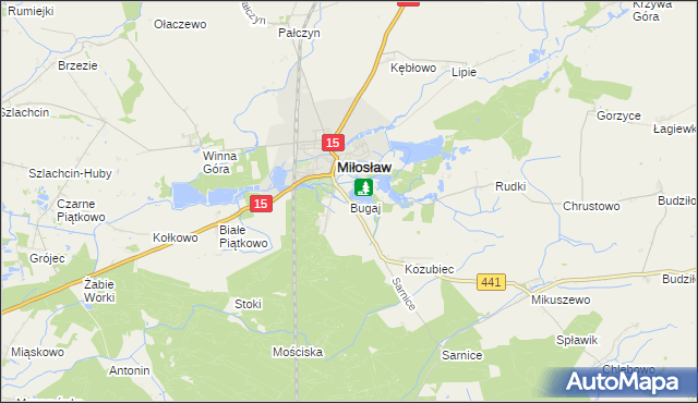 mapa Bugaj gmina Miłosław, Bugaj gmina Miłosław na mapie Targeo