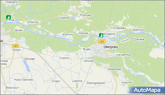 mapa Bugaj gmina Obrzycko, Bugaj gmina Obrzycko na mapie Targeo