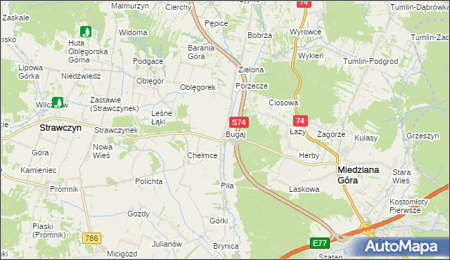 mapa Bugaj gmina Strawczyn, Bugaj gmina Strawczyn na mapie Targeo