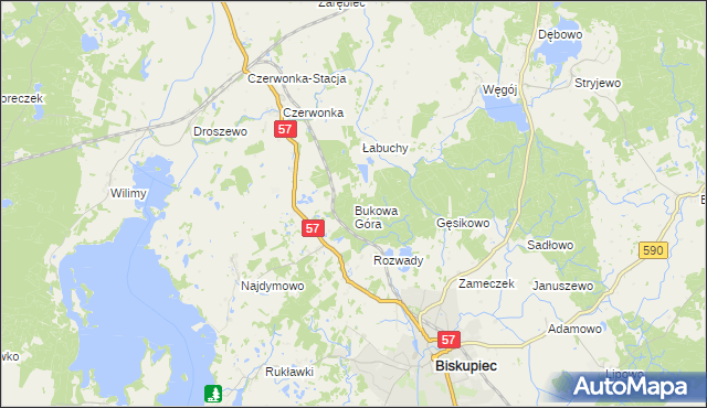 mapa Bukowa Góra gmina Biskupiec, Bukowa Góra gmina Biskupiec na mapie Targeo