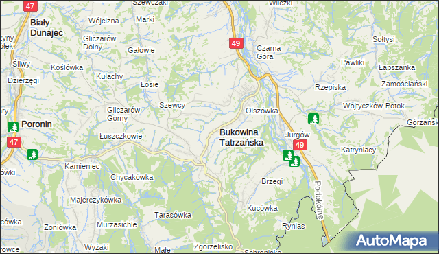 mapa Bukowina Tatrzańska, Bukowina Tatrzańska na mapie Targeo