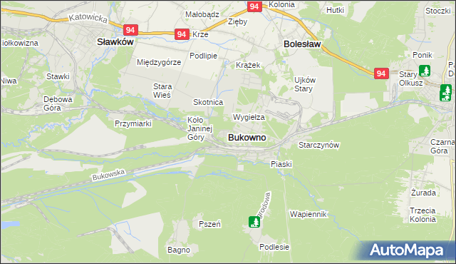 mapa Bukowno powiat olkuski, Bukowno powiat olkuski na mapie Targeo