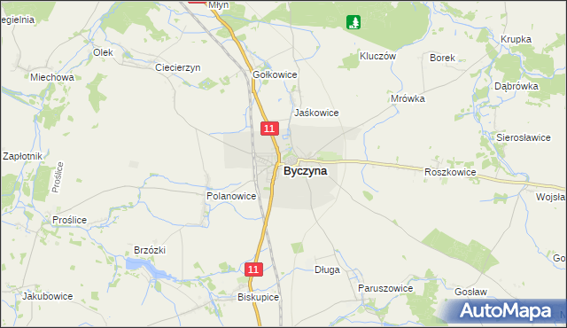 mapa Byczyna powiat kluczborski, Byczyna powiat kluczborski na mapie Targeo