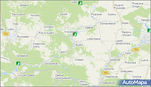 mapa Bydlin, Bydlin na mapie Targeo