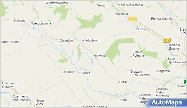 mapa Bzowiec gmina Rudnik, Bzowiec gmina Rudnik na mapie Targeo