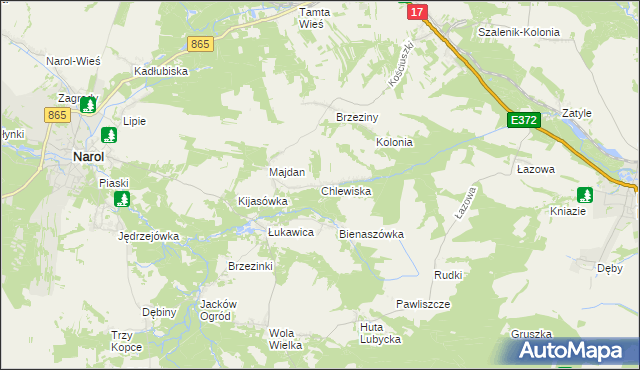mapa Chlewiska gmina Narol, Chlewiska gmina Narol na mapie Targeo