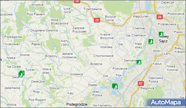 mapa Chochorowice, Chochorowice na mapie Targeo