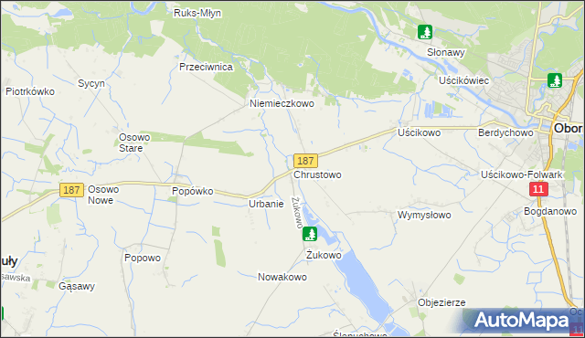 mapa Chrustowo gmina Oborniki, Chrustowo gmina Oborniki na mapie Targeo