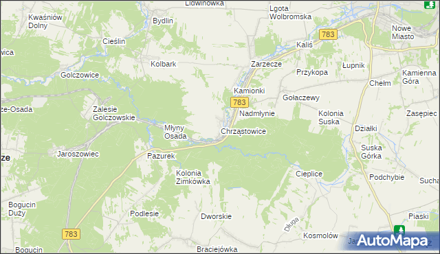 mapa Chrząstowice gmina Wolbrom, Chrząstowice gmina Wolbrom na mapie Targeo