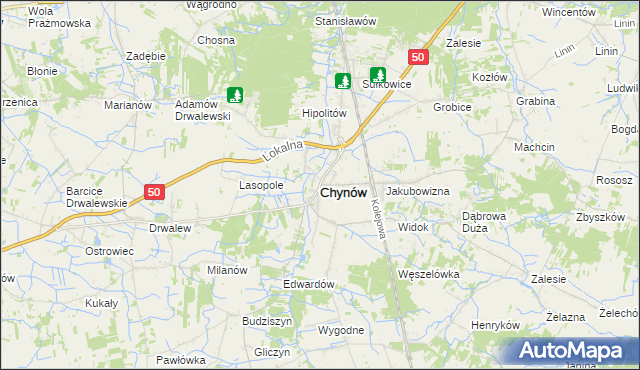 mapa Chynów powiat grójecki, Chynów powiat grójecki na mapie Targeo
