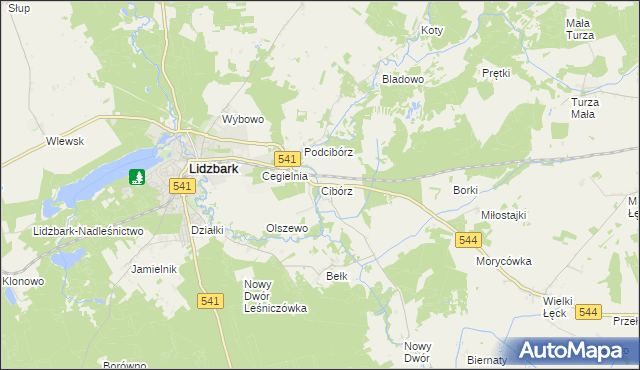 mapa Cibórz gmina Lidzbark, Cibórz gmina Lidzbark na mapie Targeo