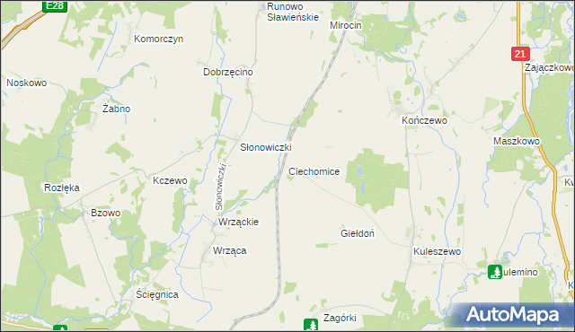 mapa Ciechomice gmina Kobylnica, Ciechomice gmina Kobylnica na mapie Targeo