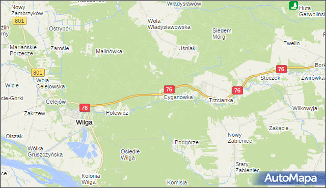 mapa Cyganówka gmina Wilga, Cyganówka gmina Wilga na mapie Targeo