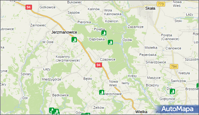 mapa Czajowice, Czajowice na mapie Targeo