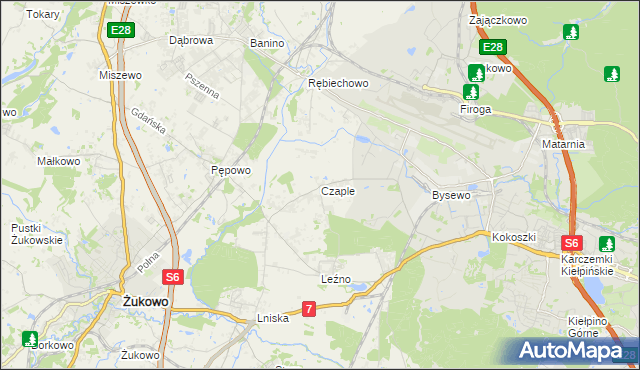 mapa Czaple gmina Żukowo, Czaple gmina Żukowo na mapie Targeo