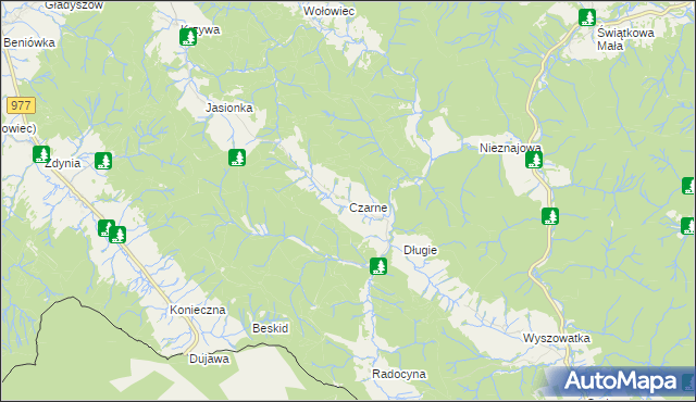 mapa Czarne gmina Sękowa, Czarne gmina Sękowa na mapie Targeo