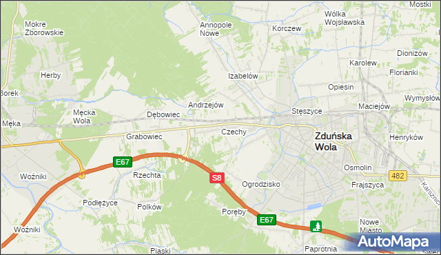 mapa Czechy gmina Zduńska Wola, Czechy gmina Zduńska Wola na mapie Targeo