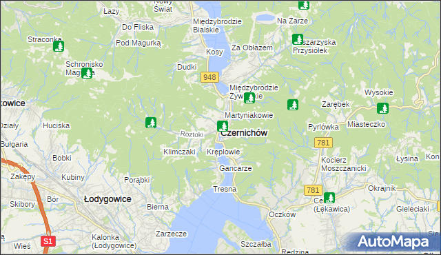 mapa Czernichów powiat żywiecki, Czernichów powiat żywiecki na mapie Targeo