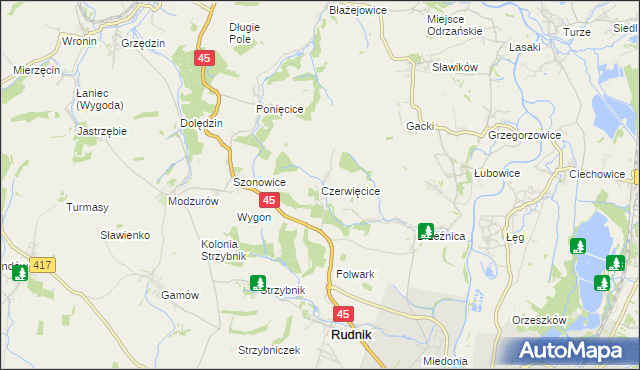 mapa Czerwięcice, Czerwięcice na mapie Targeo