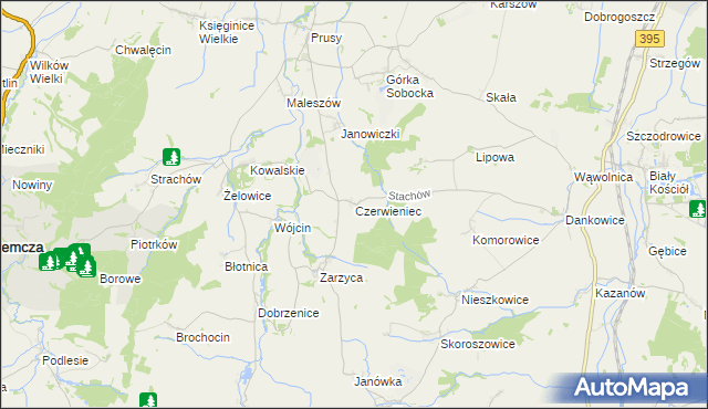 mapa Czerwieniec gmina Kondratowice, Czerwieniec gmina Kondratowice na mapie Targeo