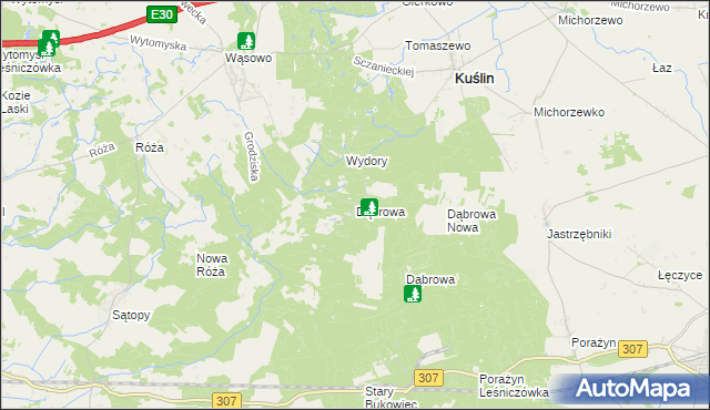 mapa Dąbrowa gmina Kuślin, Dąbrowa gmina Kuślin na mapie Targeo