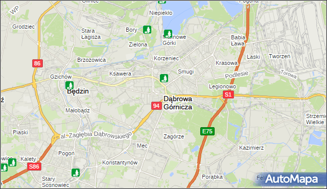 mapa Dąbrowa Górnicza, Dąbrowa Górnicza na mapie Targeo