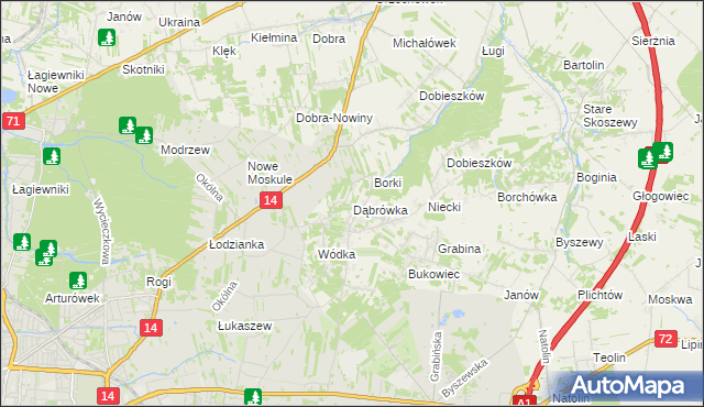 mapa Dąbrówka gmina Nowosolna, Dąbrówka gmina Nowosolna na mapie Targeo