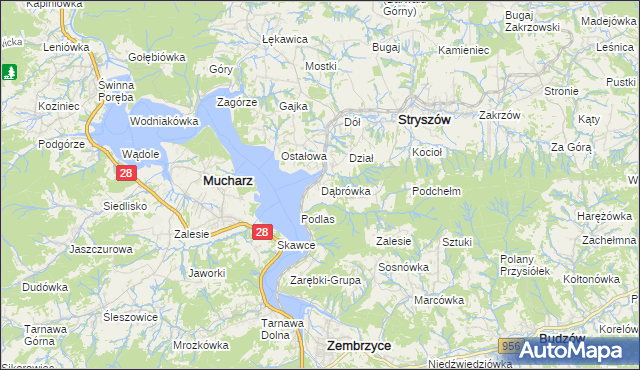 mapa Dąbrówka gmina Stryszów, Dąbrówka gmina Stryszów na mapie Targeo