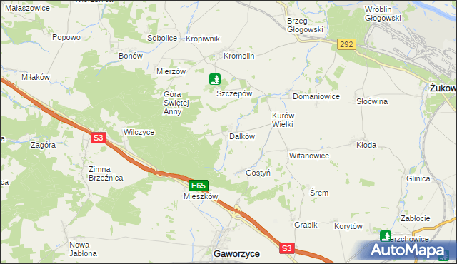 mapa Dalków gmina Gaworzyce, Dalków gmina Gaworzyce na mapie Targeo