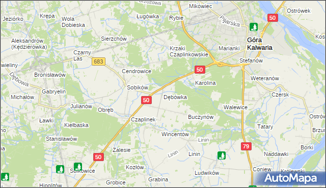 mapa Dębówka gmina Góra Kalwaria, Dębówka gmina Góra Kalwaria na mapie Targeo