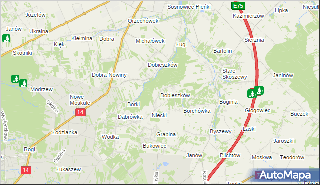 mapa Dobieszków gmina Nowosolna, Dobieszków gmina Nowosolna na mapie Targeo