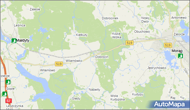 mapa Dobrocin gmina Małdyty, Dobrocin gmina Małdyty na mapie Targeo