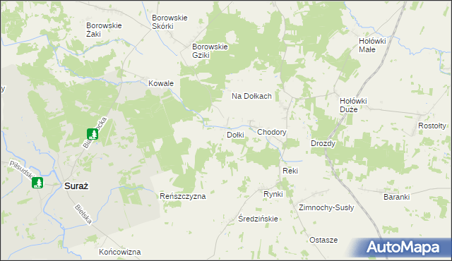 mapa Dołki gmina Turośń Kościelna, Dołki gmina Turośń Kościelna na mapie Targeo