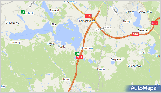 mapa Dorotowo gmina Stawiguda, Dorotowo gmina Stawiguda na mapie Targeo