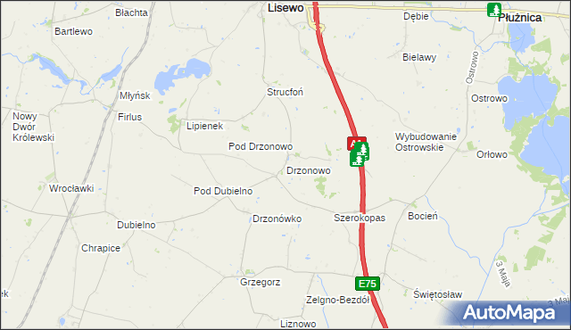 mapa Drzonowo gmina Lisewo, Drzonowo gmina Lisewo na mapie Targeo