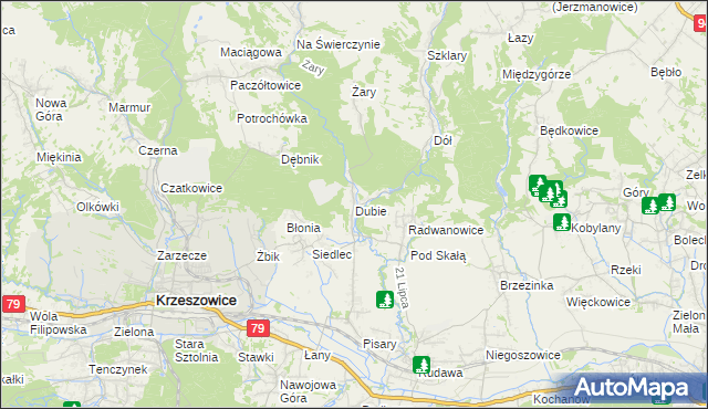 mapa Dubie gmina Krzeszowice, Dubie gmina Krzeszowice na mapie Targeo