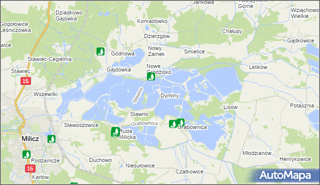 mapa Dyminy gmina Milicz, Dyminy gmina Milicz na mapie Targeo