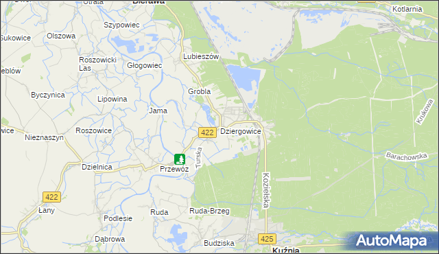 mapa Dziergowice, Dziergowice na mapie Targeo