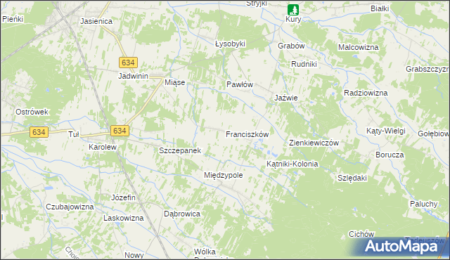 mapa Franciszków gmina Tłuszcz, Franciszków gmina Tłuszcz na mapie Targeo