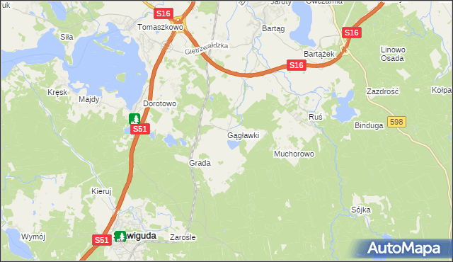 mapa Gągławki, Gągławki na mapie Targeo