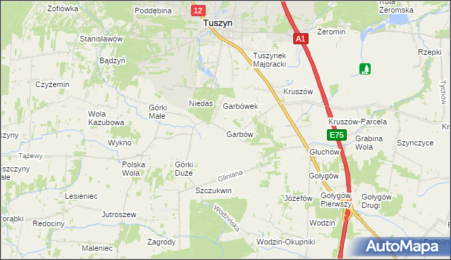 mapa Garbów gmina Tuszyn, Garbów gmina Tuszyn na mapie Targeo