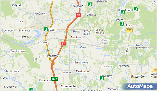 mapa Gąski gmina Tarczyn, Gąski gmina Tarczyn na mapie Targeo